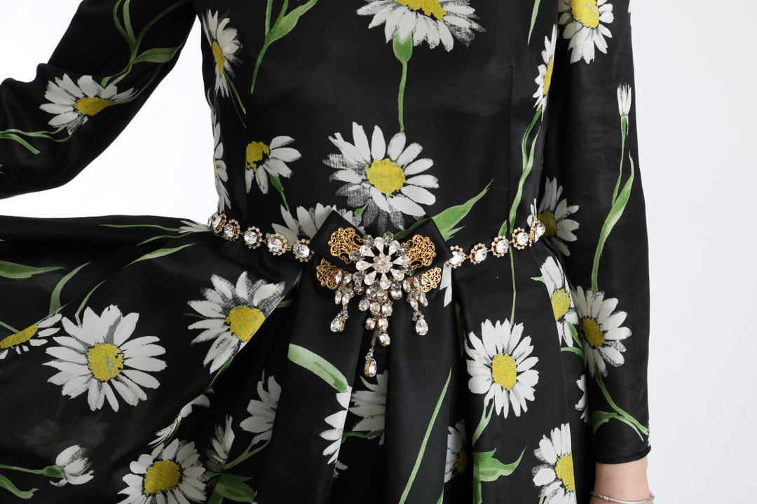 Dolce & Gabbana Elegant Sunflower Maxi Gown with Crystals