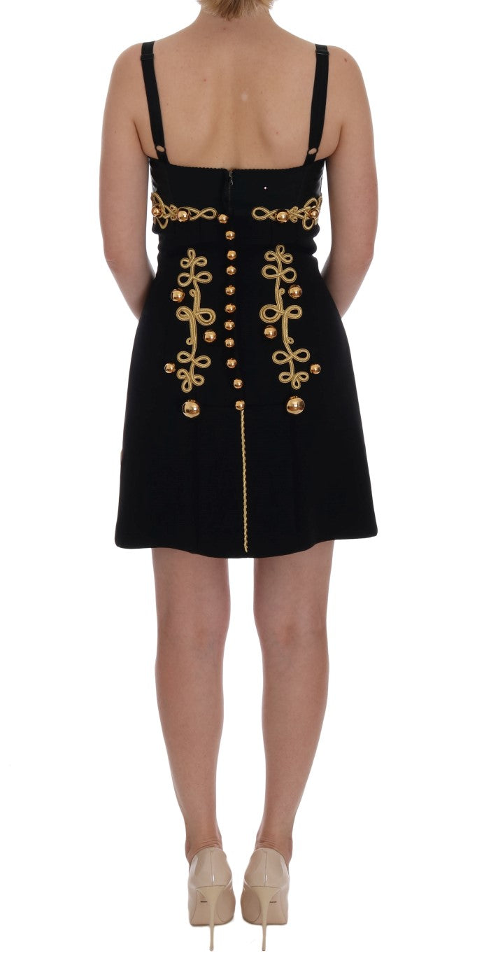 Dolce & Gabbana Elegant Black A-Line Sleeveless Dress with Gold Details