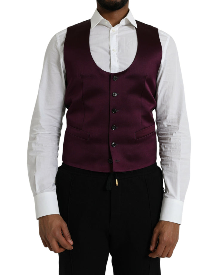 Dolce &amp; Gabbana Maroon Satin Silk Waistcoat Dress Formal Vest by Dolce &amp; Gabbana outlet now on sale