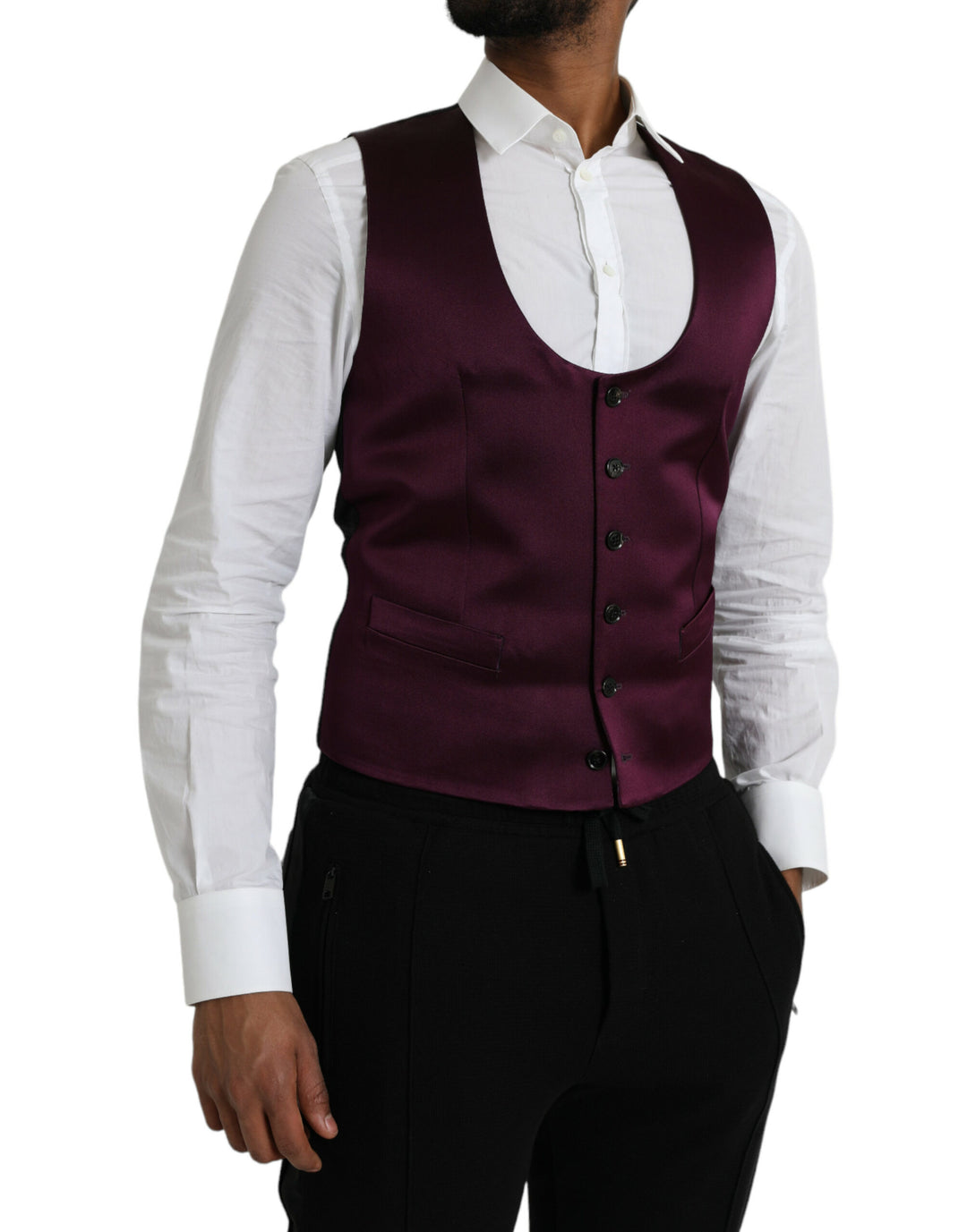 Dolce &amp; Gabbana Maroon Satin Silk Waistcoat Dress Formal Vest by Dolce &amp; Gabbana outlet now on sale