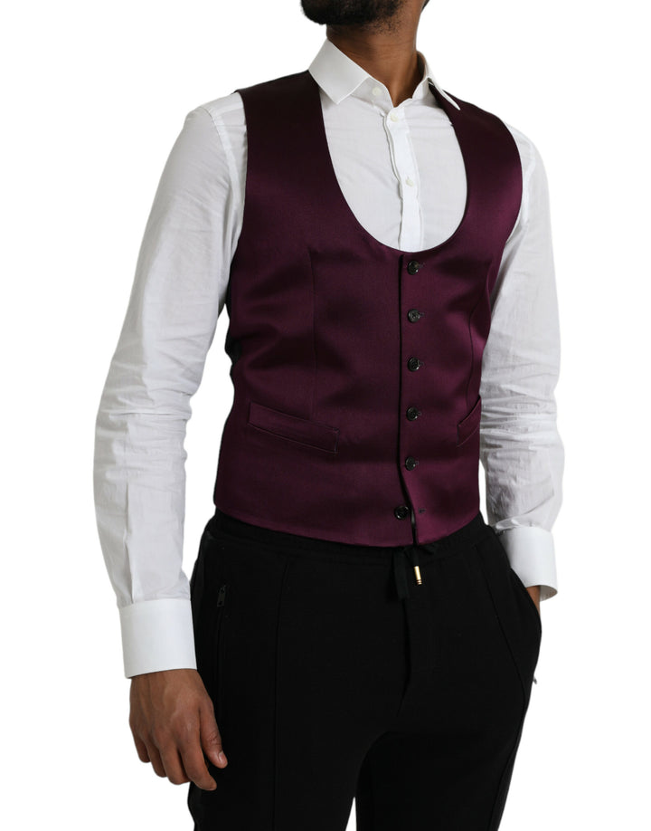 Dolce &amp; Gabbana Maroon Satin Silk Waistcoat Dress Formal Vest by Dolce &amp; Gabbana outlet now on sale