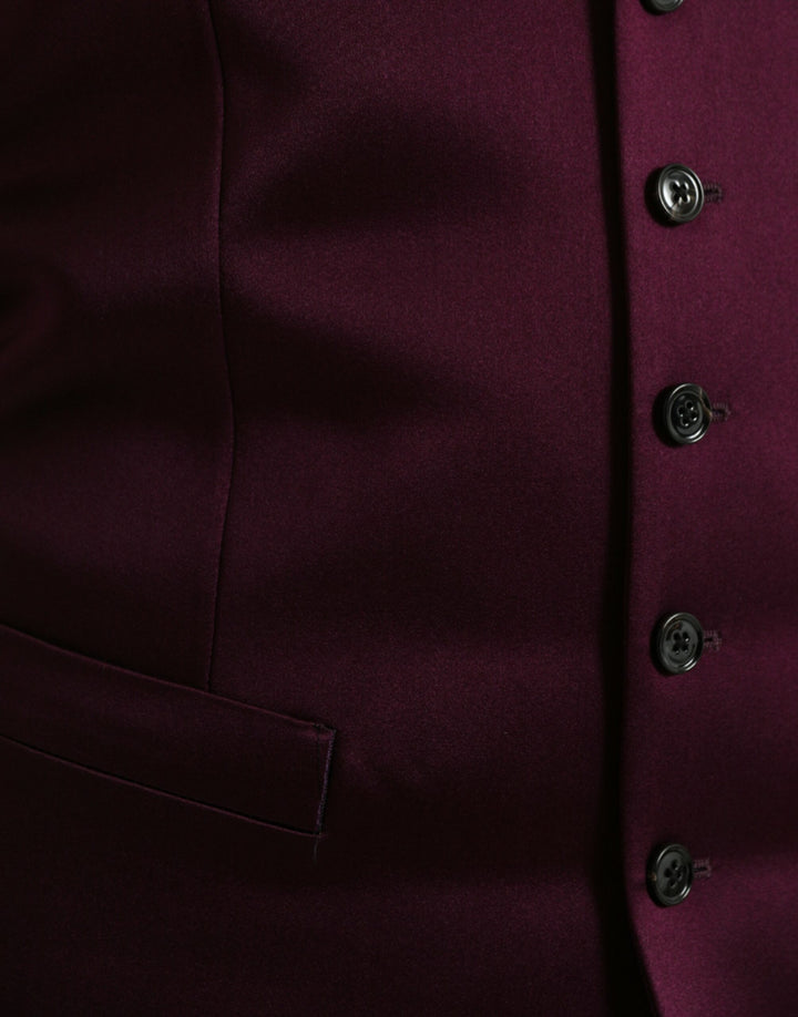 Dolce &amp; Gabbana Maroon Satin Silk Waistcoat Dress Formal Vest by Dolce &amp; Gabbana outlet now on sale