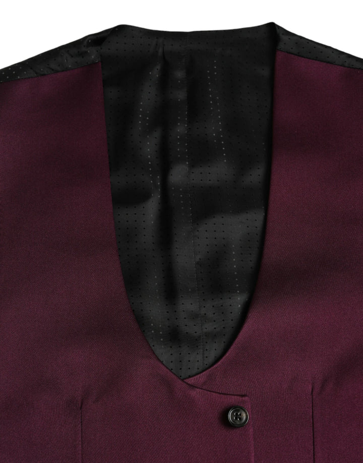 Dolce &amp; Gabbana Maroon Satin Silk Waistcoat Dress Formal Vest by Dolce &amp; Gabbana outlet now on sale