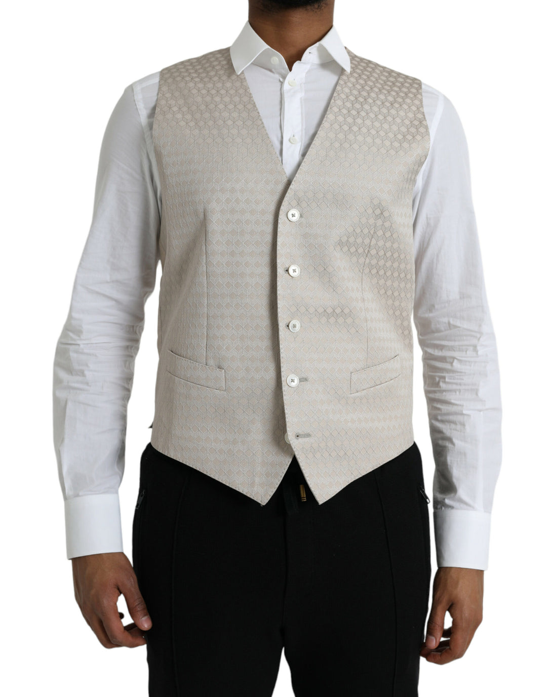 Dolce &amp; Gabbana Off White Cotton Waistcoat Dress Formal Vest by Dolce &amp; Gabbana outlet now on sale