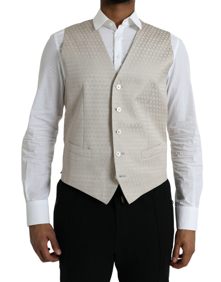 Dolce &amp; Gabbana Off White Cotton Waistcoat Dress Formal Vest by Dolce &amp; Gabbana outlet now on sale