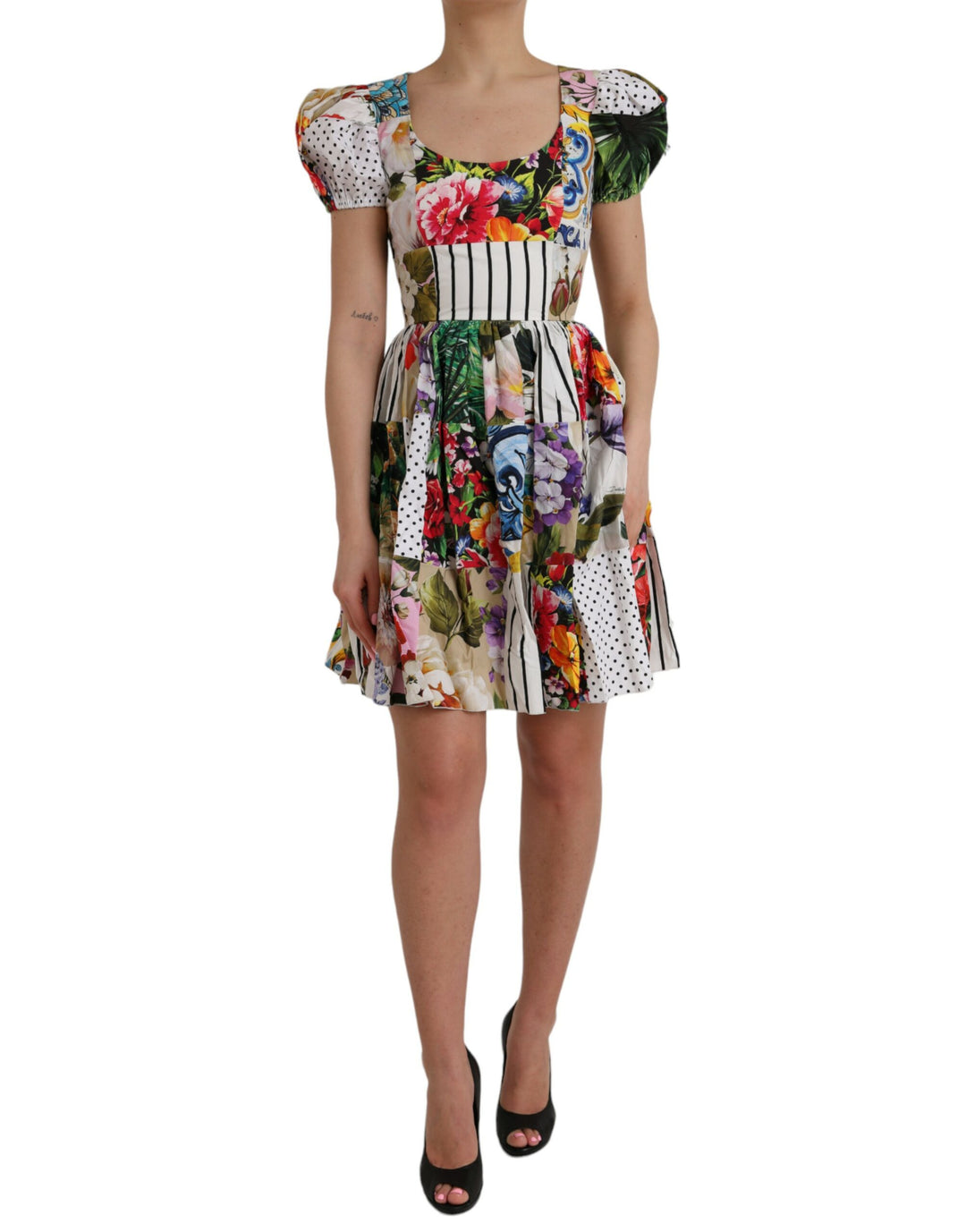Dolce & Gabbana Multicolor Patchwork Cotton Aline Mini Dress Dolce & Gabbana Multicolor Patchwork Cotton Aline Mini Dress