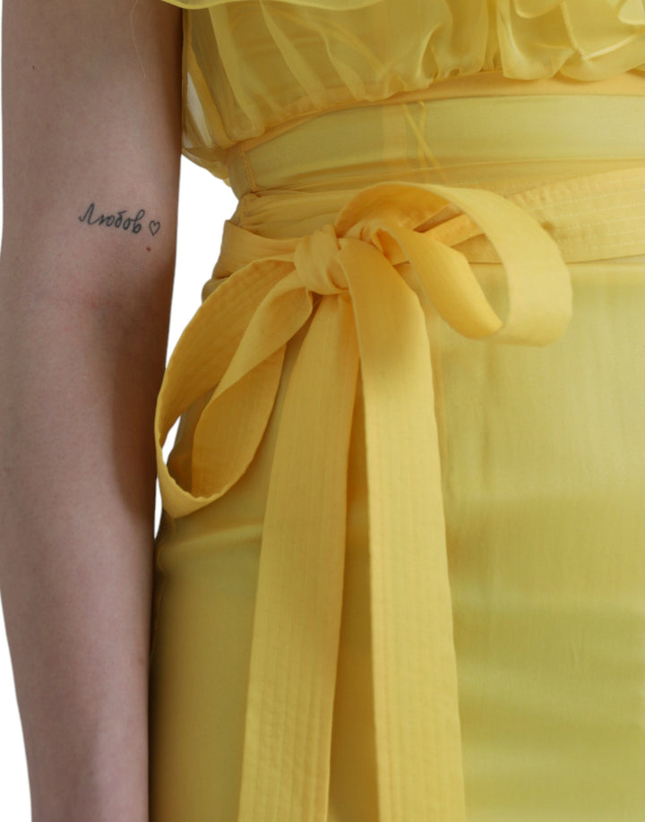 Dolce & Gabbana Yellow Silk Sheath Belted Long Maxi Dress