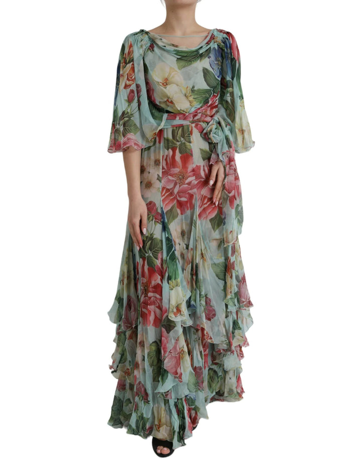 Dolce &amp; Gabbana Blue Floral Print Tiered Long Maxi Dress by Dolce &amp; Gabbana outlet now on sale