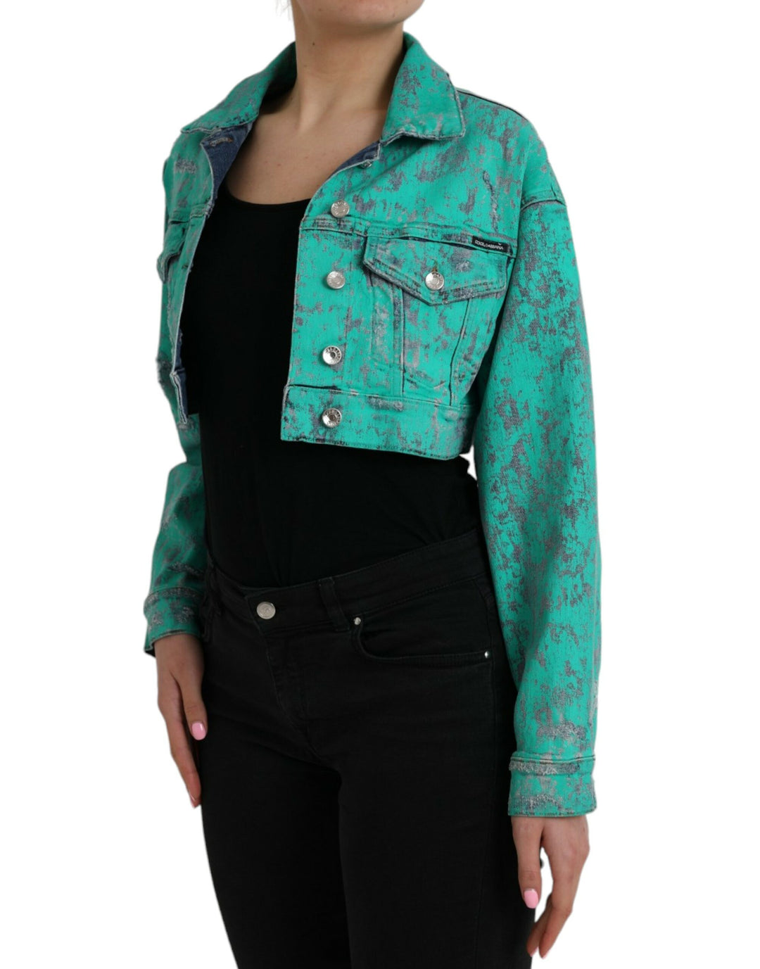 Dolce & Gabbana - Dolce & Gabbana Green Cotton Tie Dye Cropped Cropped Denim Jacket - JKT3824 - 40 - Ask Me Wear