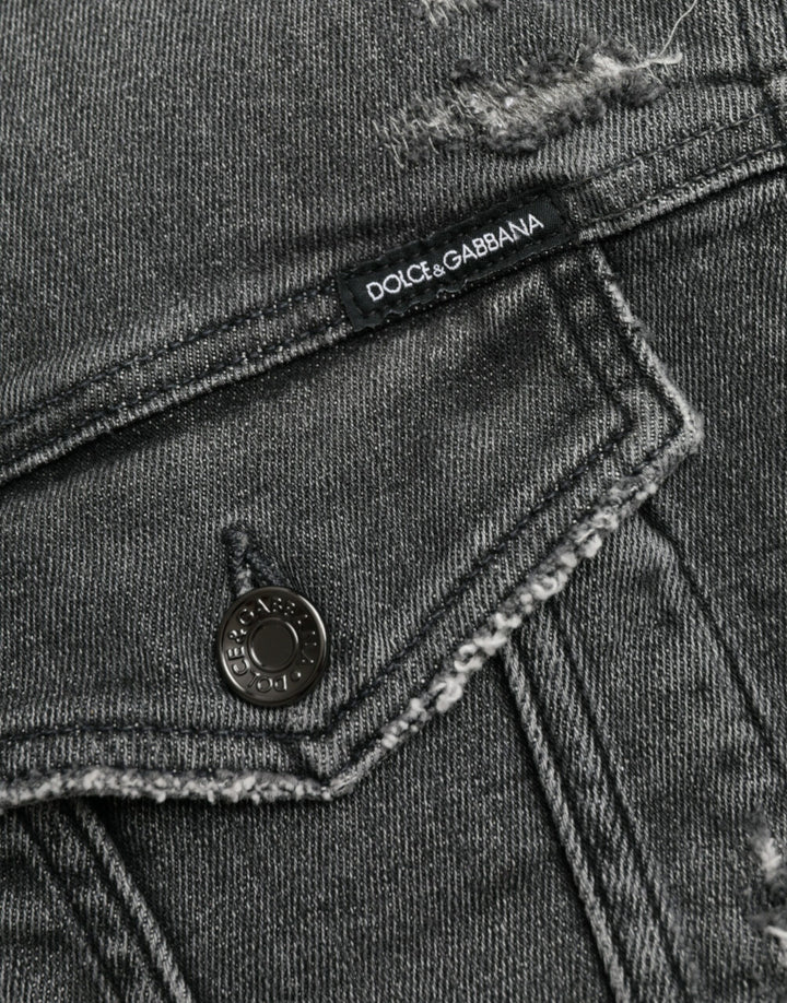 Dolce & Gabbana - Dolce & Gabbana Dark Gray Cotton Stretch Cropped Denim Jacket - JKT3825 - 40 - Ask Me Wear