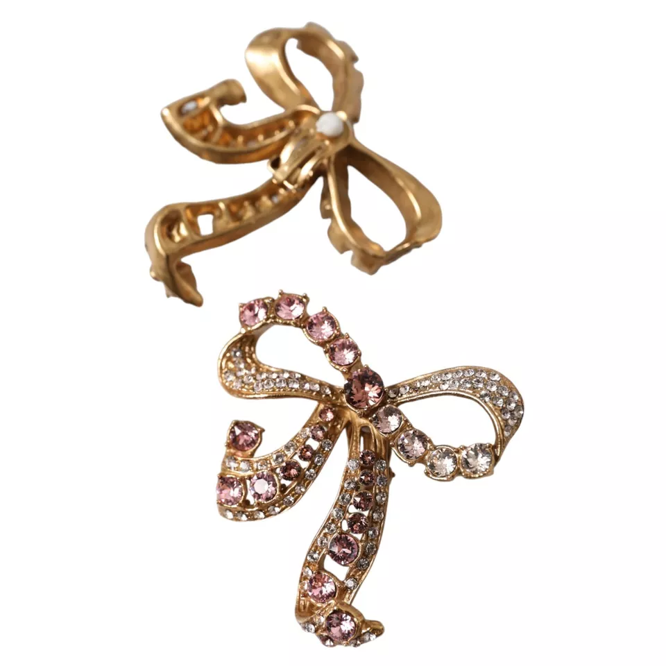 Dolce & Gabbana - Dolce & Gabbana Gold Brass Pink Clear Crystal Bow Fiocchi Christmas - SMY101267 - Ask Me Wear