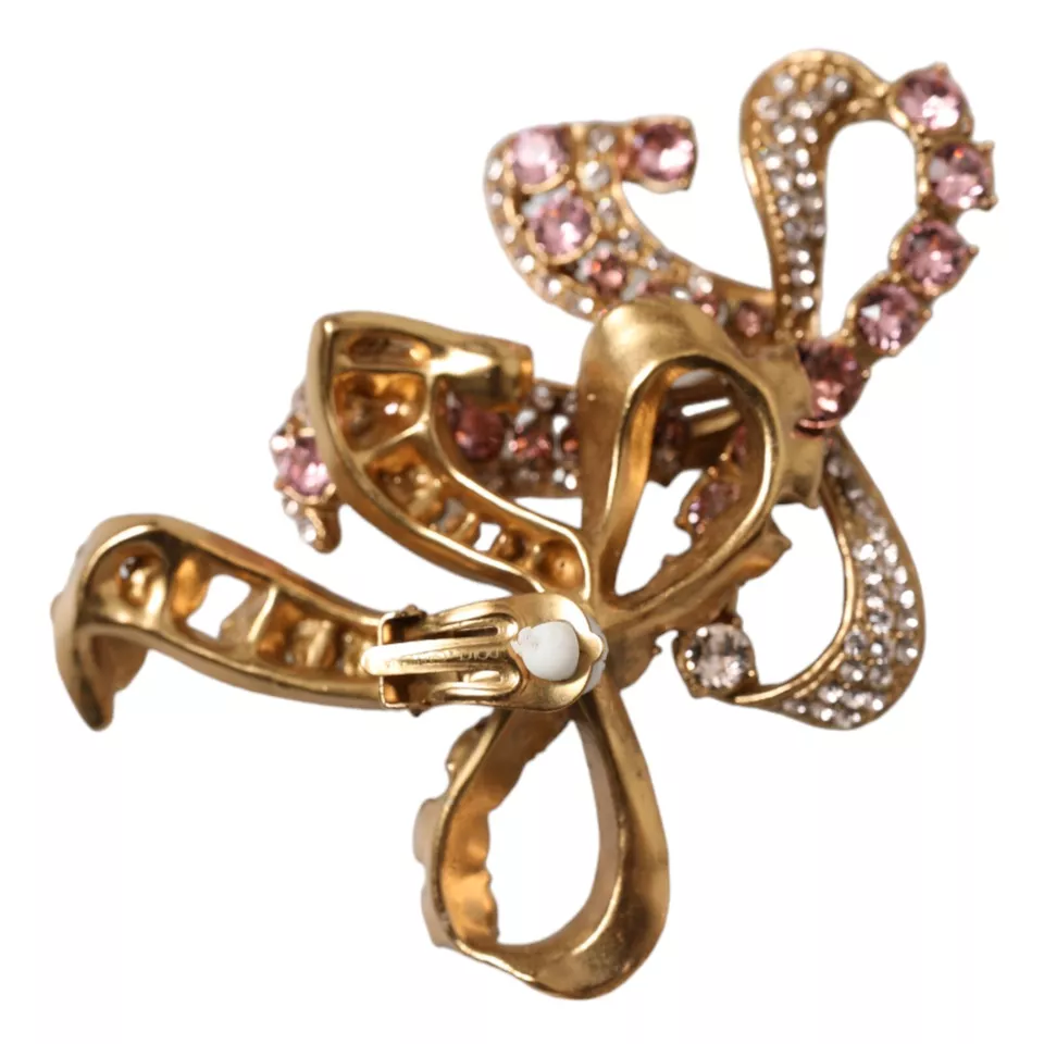 Dolce & Gabbana - Dolce & Gabbana Gold Brass Pink Clear Crystal Bow Fiocchi Christmas - SMY101267 - Ask Me Wear