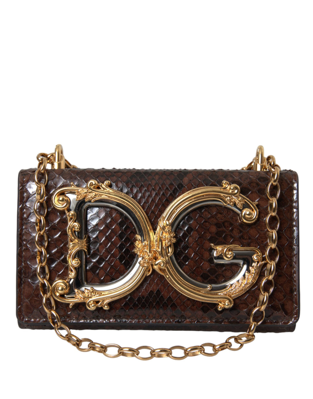 Dolce & Gabbana - Dolce & Gabbana Brown Python Leather DG Girls Crossbody Phone Bag - BAG1260 - Ask Me Wear