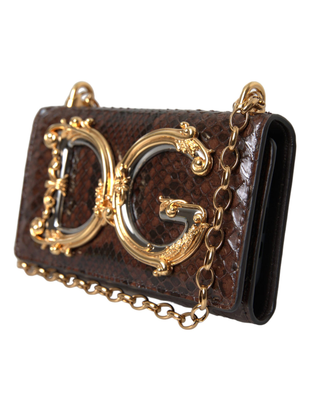 Dolce & Gabbana - Dolce & Gabbana Brown Python Leather DG Girls Crossbody Phone Bag - BAG1260 - Ask Me Wear