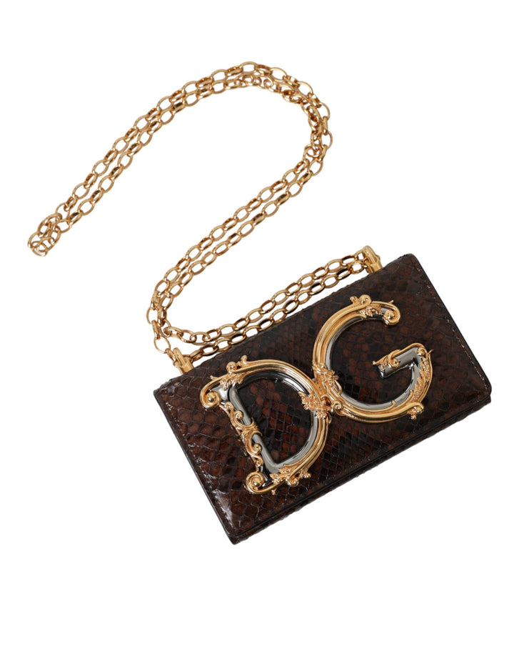 Dolce & Gabbana - Dolce & Gabbana Brown Python Leather DG Girls Crossbody Phone Bag - BAG1260 - Ask Me Wear