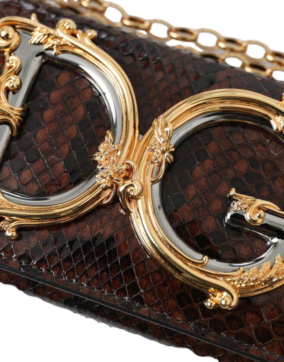 Dolce & Gabbana - Dolce & Gabbana Brown Python Leather DG Girls Crossbody Phone Bag - BAG1260 - Ask Me Wear