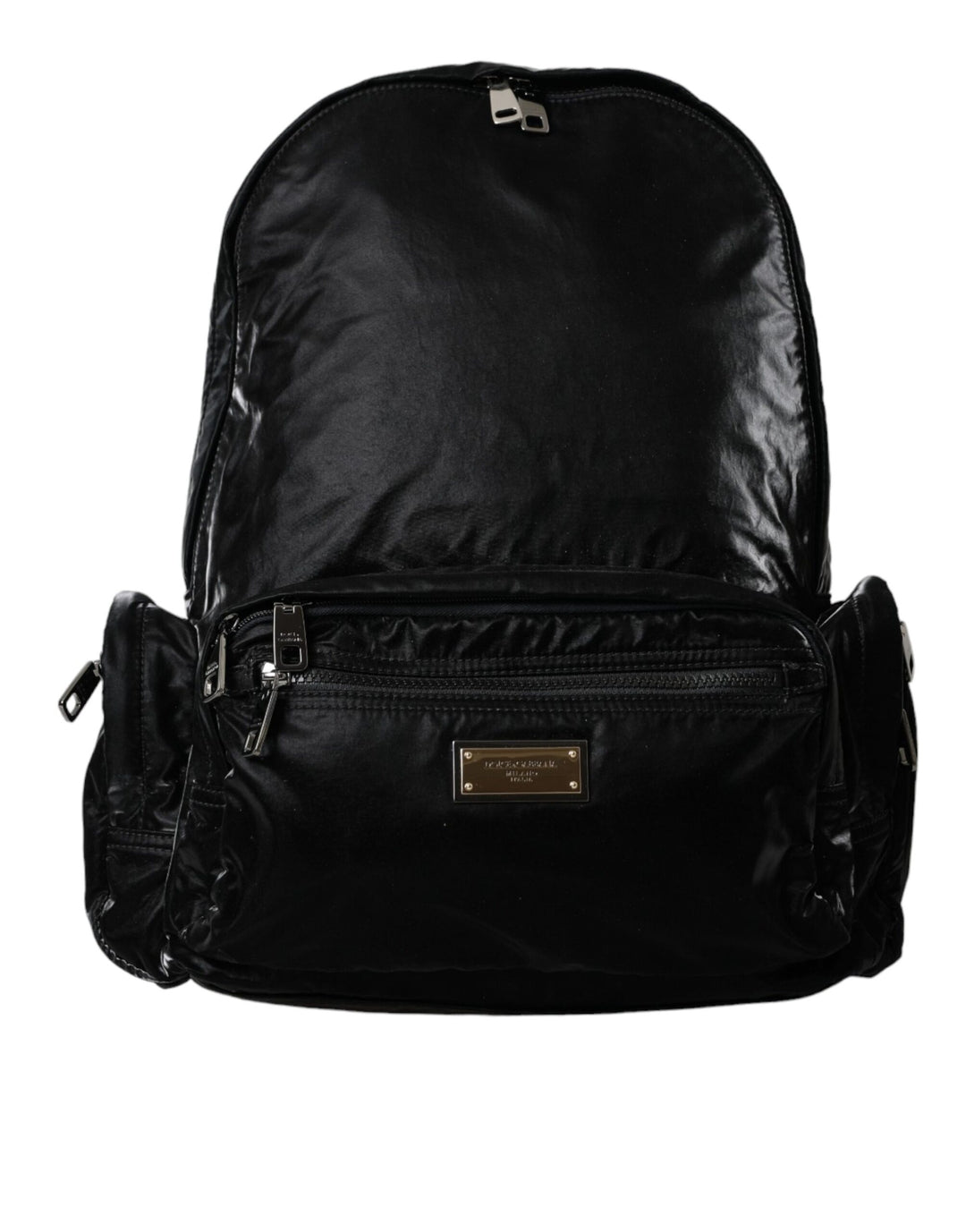 Dolce & Gabbana - Dolce & Gabbana Black Patent Leather Logo Plaque Backpack Bag - BAG1433 - Ask Me Wear