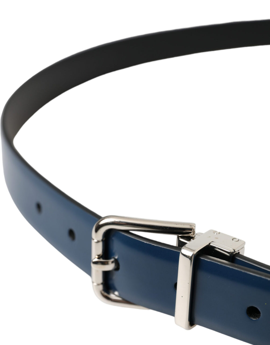 Dolce & Gabbana Blue Calf Leather Silver Metal Buckle Belt Men