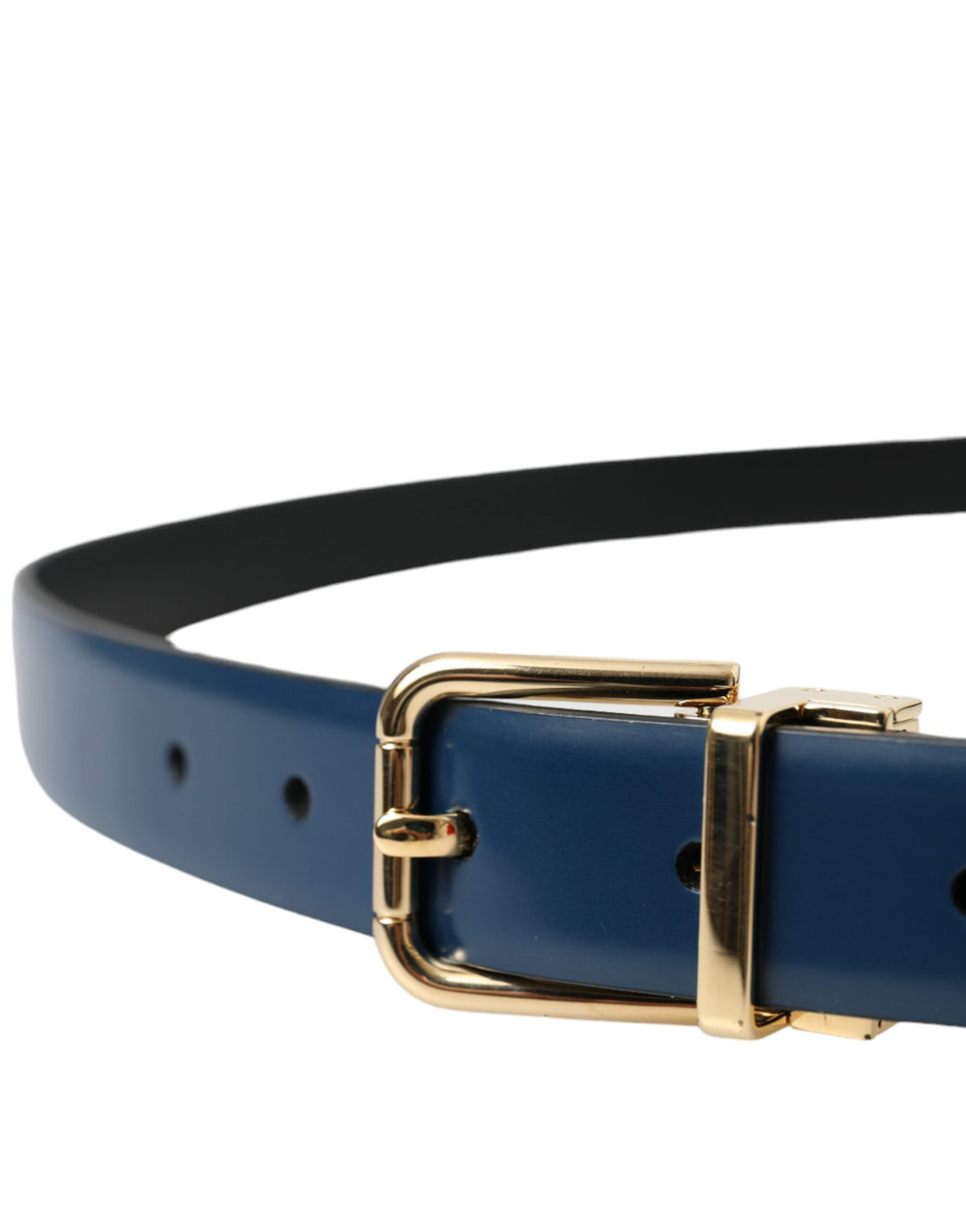 Dolce & Gabbana Blue Calf Leather Gold Metal Buckle Belt Men