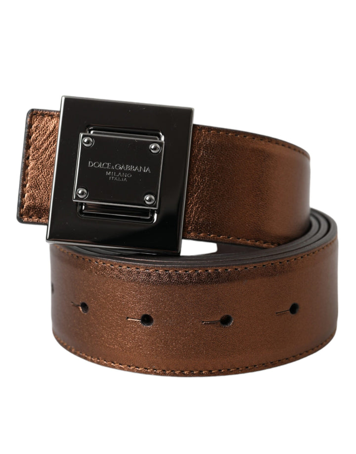 Dolce & Gabbana Metallic Bronze Leather Square Metal Buckle Belt