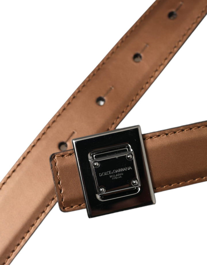 Dolce & Gabbana Bronze Leather Square Metal Buckle Belt