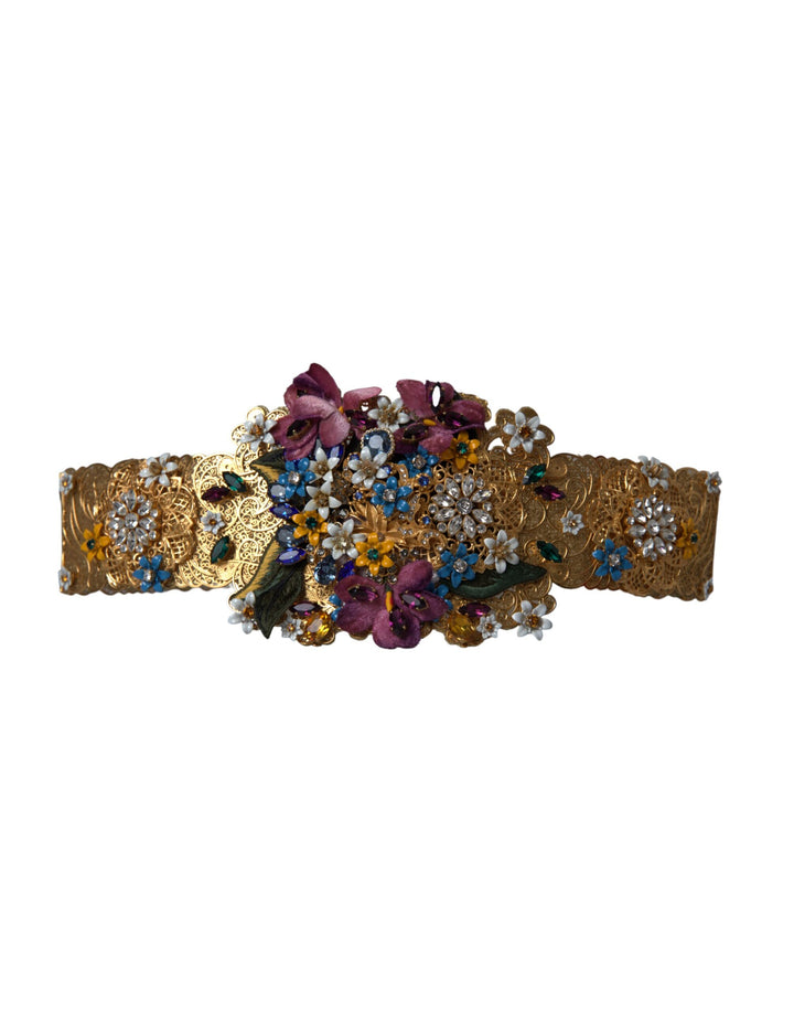 Dolce & Gabbana - Dolce & Gabbana Multicolor Embellished Floral Crystal Wide Waist Belt - SMY10239 - 42 - Ask Me Wear