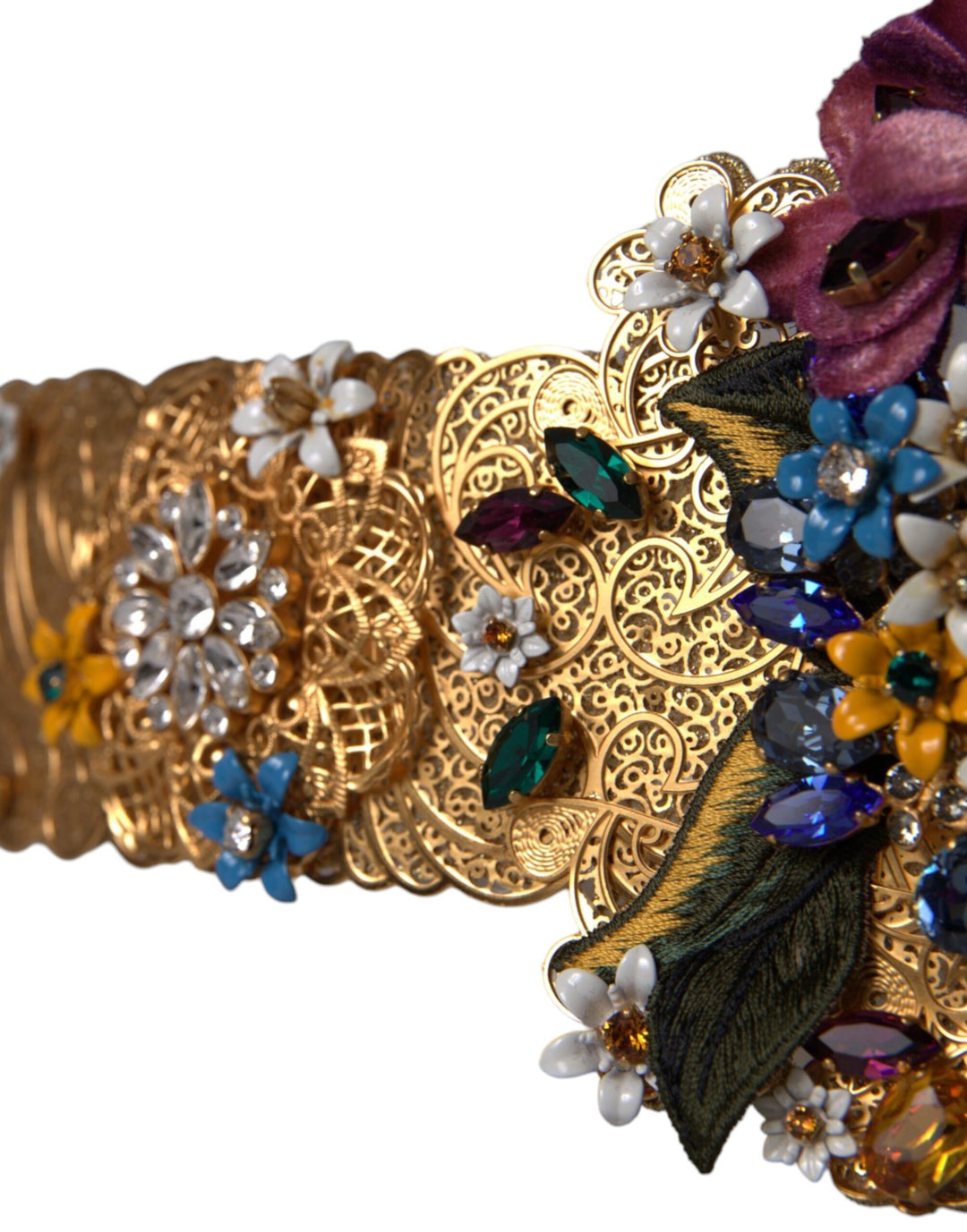 Dolce & Gabbana - Dolce & Gabbana Multicolor Embellished Floral Crystal Wide Waist Belt - SMY10239 - 42 - Ask Me Wear