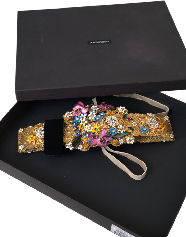 Dolce & Gabbana - Dolce & Gabbana Multicolor Embellished Floral Crystal Wide Waist Belt - SMY10239 - 42 - Ask Me Wear