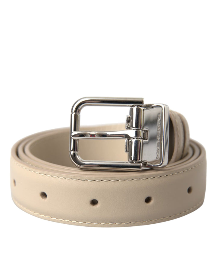 Dolce & Gabbana - Dolce & Gabbana Beige Calfskin Leather Silver Metal Buckle Belt - WMB406 - 80 - Ask Me Wear