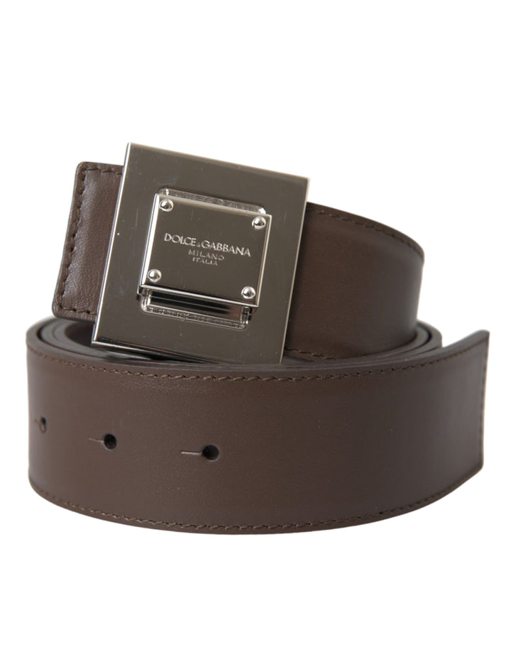 Dolce & Gabbana - Dolce & Gabbana Brown Calf Leather Square Metal Buckle Belt - WMB469 - 80 - Ask Me Wear