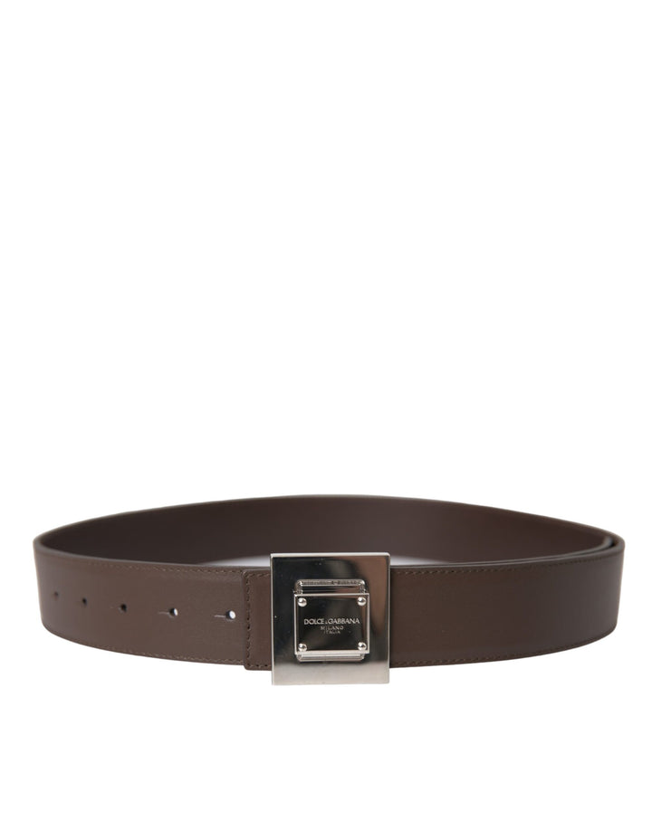 Dolce & Gabbana - Dolce & Gabbana Brown Calf Leather Square Metal Buckle Belt - WMB469 - 80 - Ask Me Wear