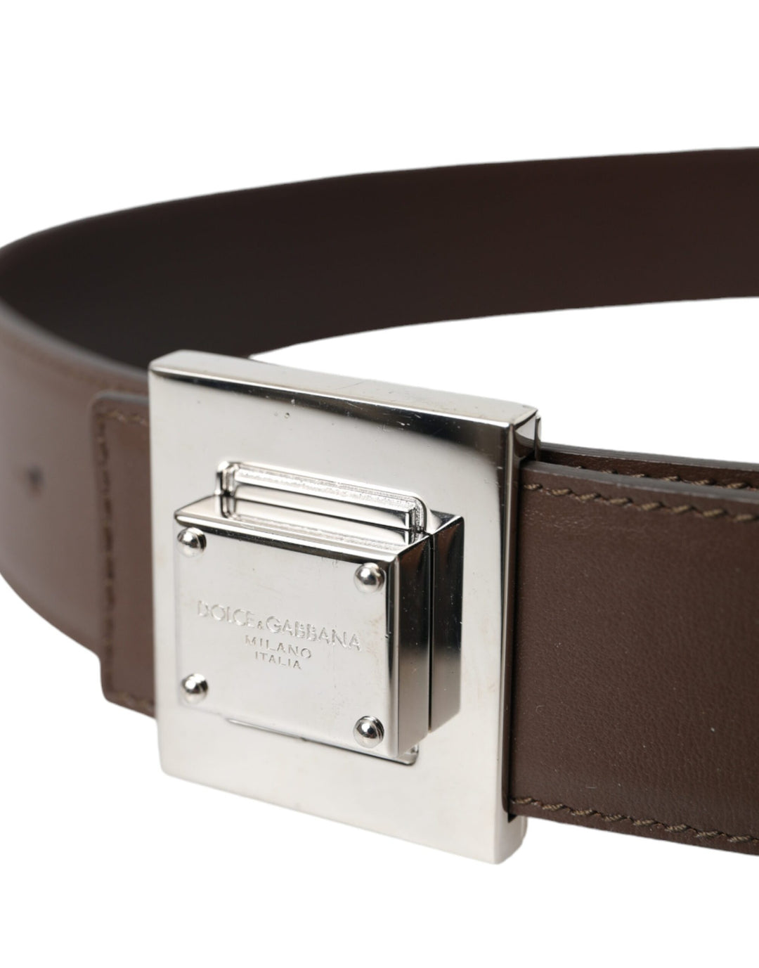 Dolce & Gabbana - Dolce & Gabbana Brown Calf Leather Square Metal Buckle Belt - WMB469 - 80 - Ask Me Wear