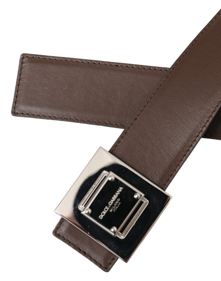 Dolce & Gabbana - Dolce & Gabbana Brown Calf Leather Square Metal Buckle Belt - WMB469 - 80 - Ask Me Wear