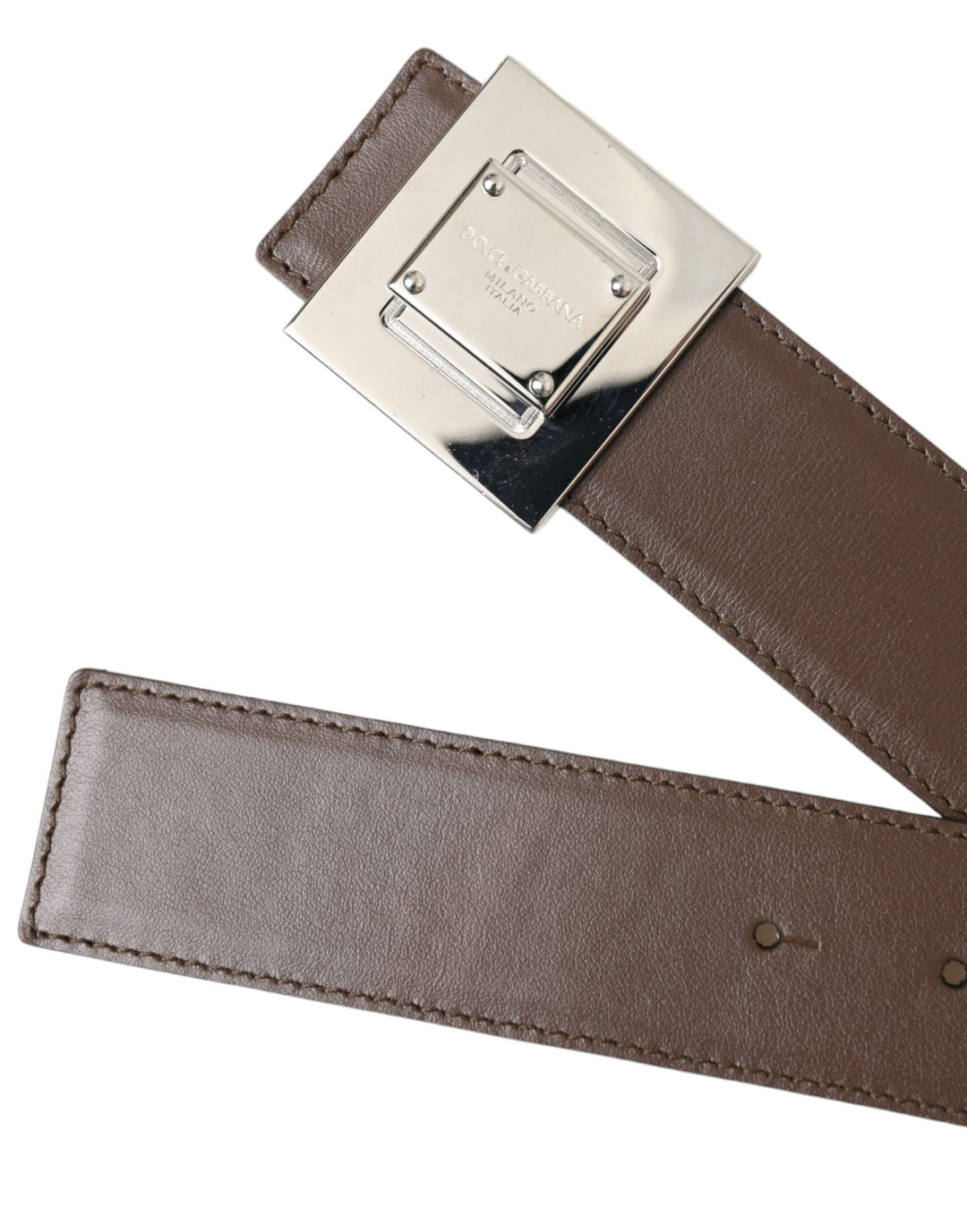 Dolce & Gabbana - Dolce & Gabbana Brown Calf Leather Square Metal Buckle Belt - WMB469 - 80 - Ask Me Wear