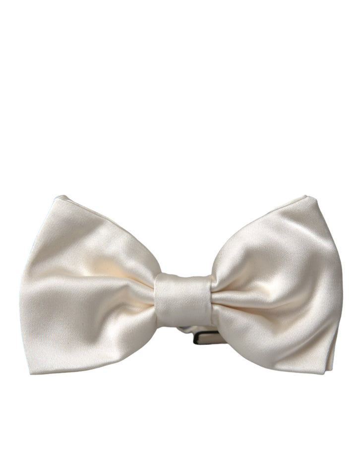 Dolce & Gabbana Off White Silk Adjustable Neck Men Bow Tie