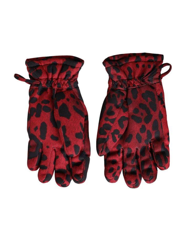 Dolce & Gabbana Red Leopard Logo Wrist Length Gloves