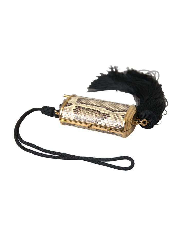 Dolce & Gabbana - Dolce & Gabbana Beige Exotic Leather Mini Mirror Tassel Make Up Holder Bag - SMY10314 - Ask Me Wear