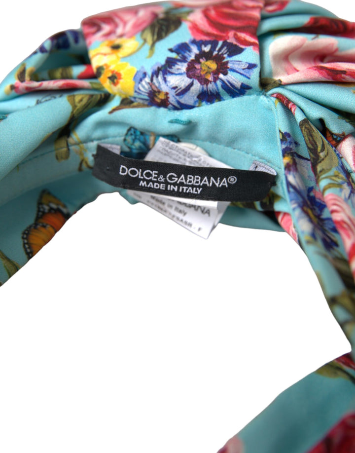 Dolce & Gabbana Turquoise Floral Applique Silk Women Headband Diadem