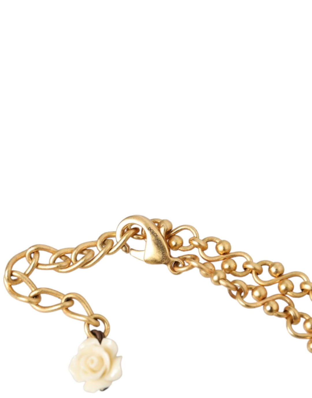 Dolce & Gabbana Gold Brass Chain Sacred Heart Crystal Charm Necklace