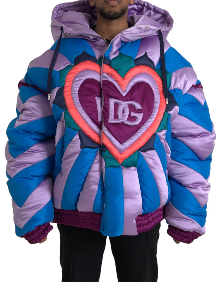 Dolce & Gabbana - Dolce & Gabbana Multicolor Heart Logo Hooded Puffer Jacket - JKT3833 - 52 - Ask Me Wear