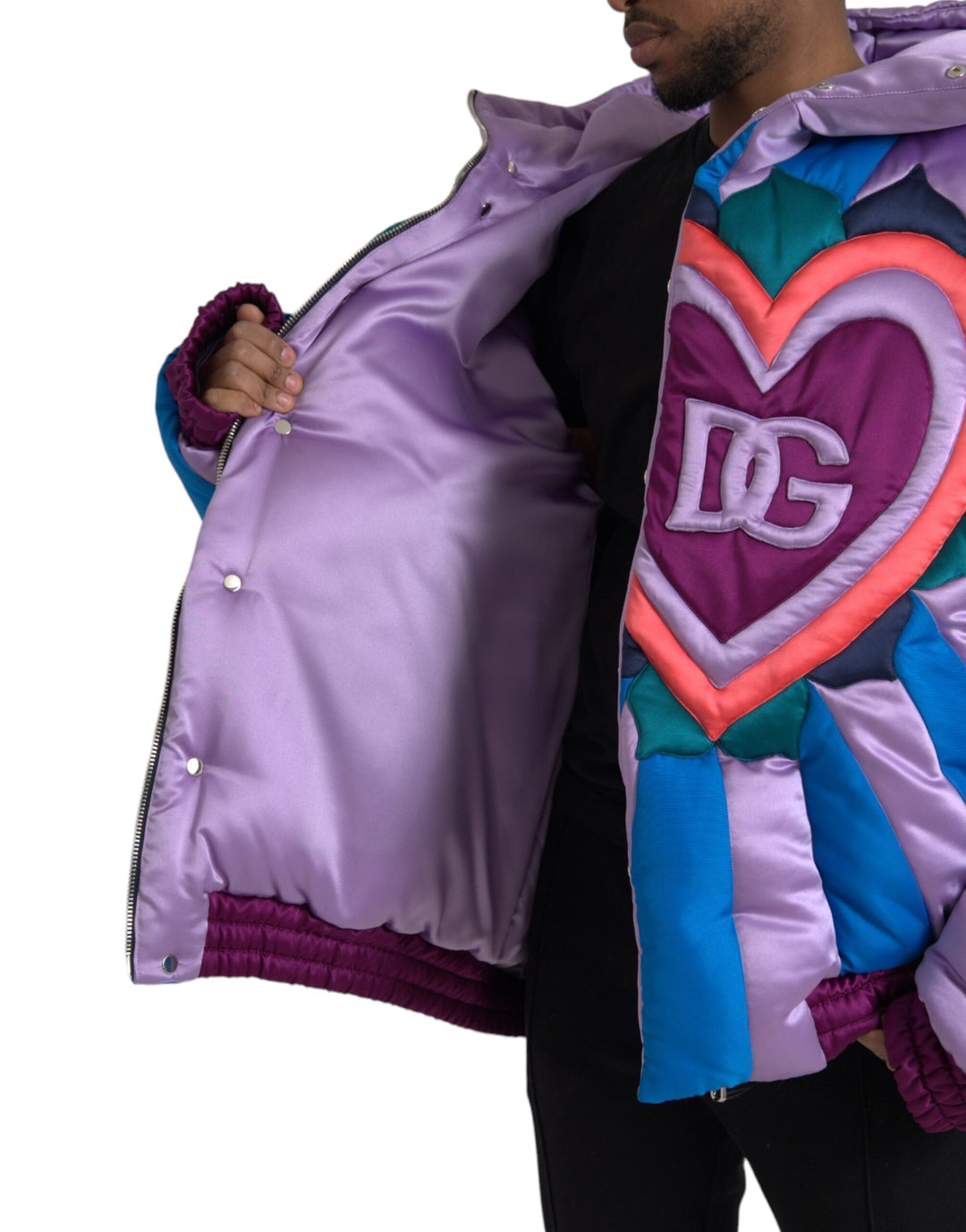 Dolce & Gabbana - Dolce & Gabbana Multicolor Heart Logo Hooded Puffer Jacket - JKT3833 - 52 - Ask Me Wear