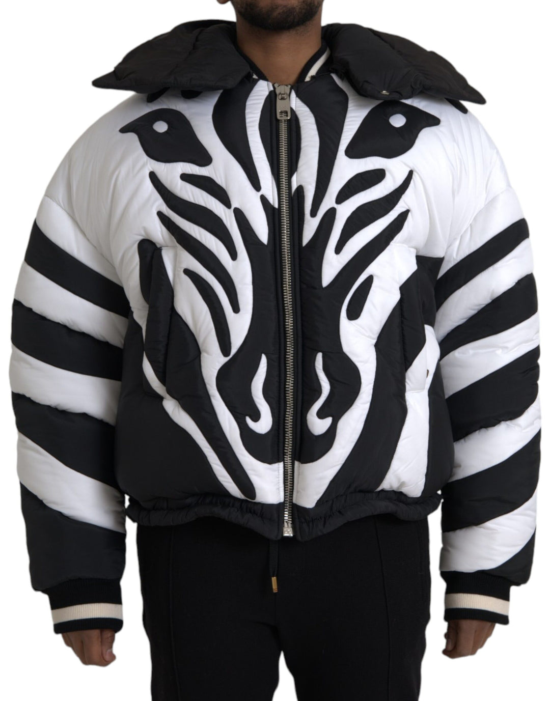 Dolce & Gabbana - Dolce & Gabbana Black White Stripes Hooded Puffer Jacket - JKT3838 - 52 - Ask Me Wear