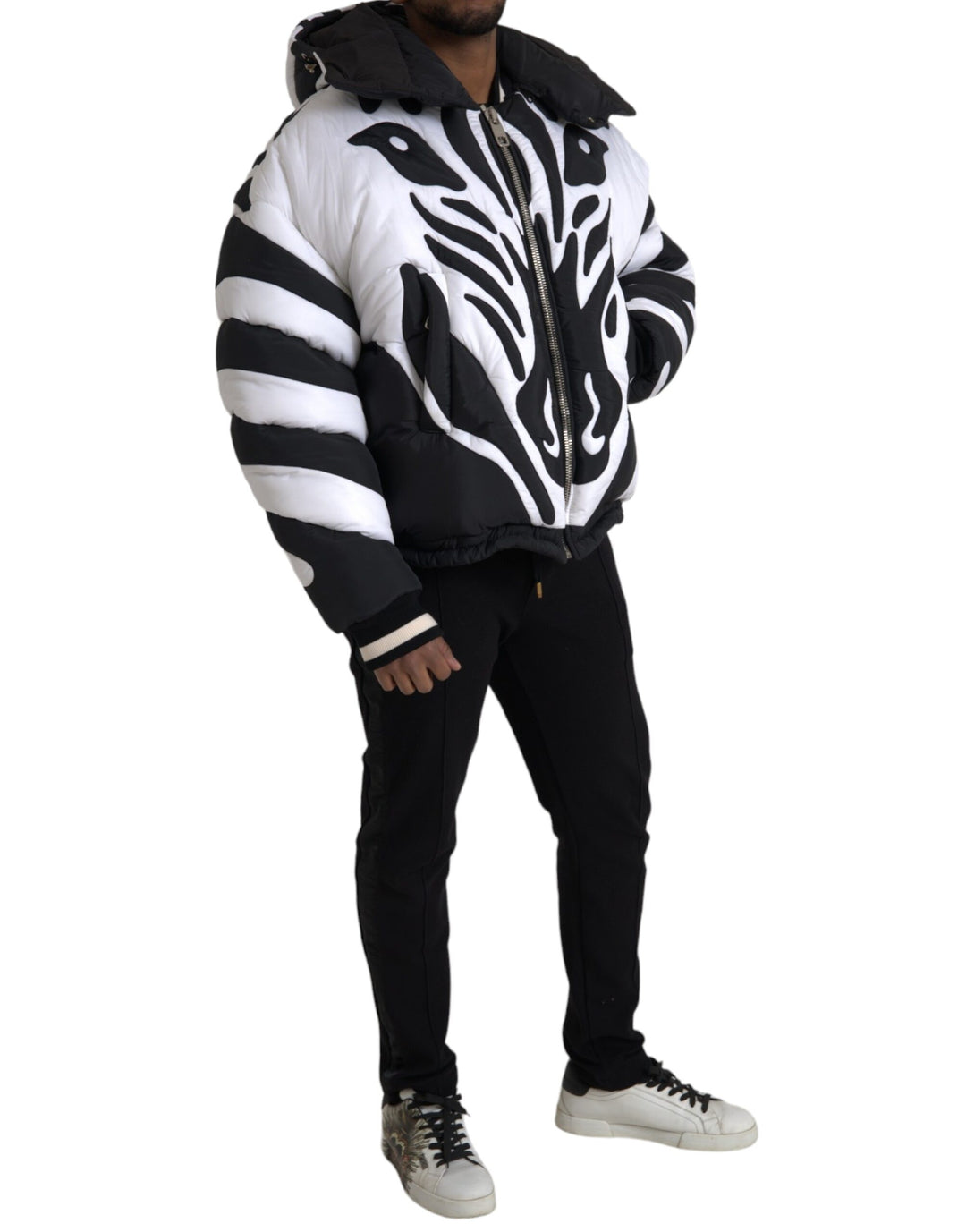 Dolce & Gabbana - Dolce & Gabbana Black White Stripes Hooded Puffer Jacket - JKT3838 - 52 - Ask Me Wear