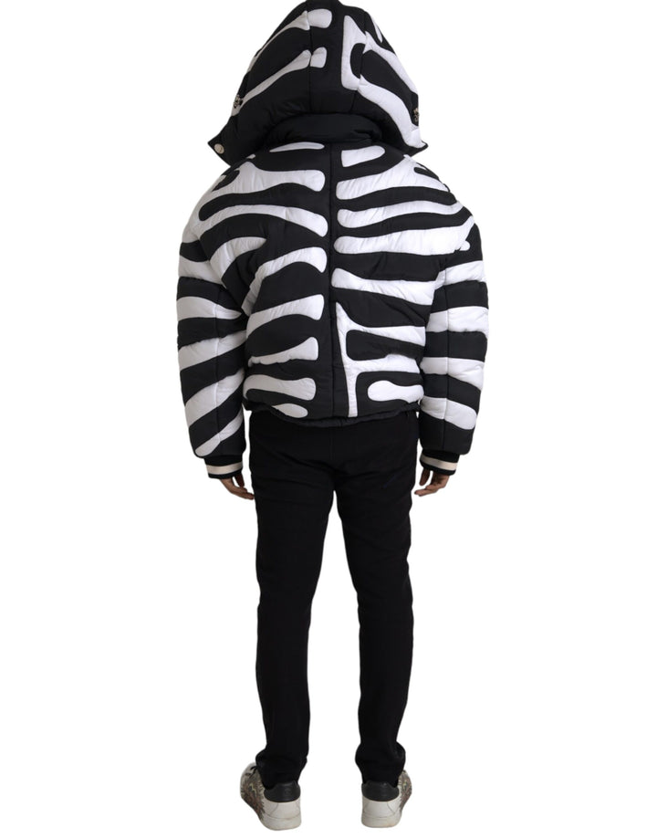 Dolce & Gabbana - Dolce & Gabbana Black White Stripes Hooded Puffer Jacket - JKT3838 - 52 - Ask Me Wear