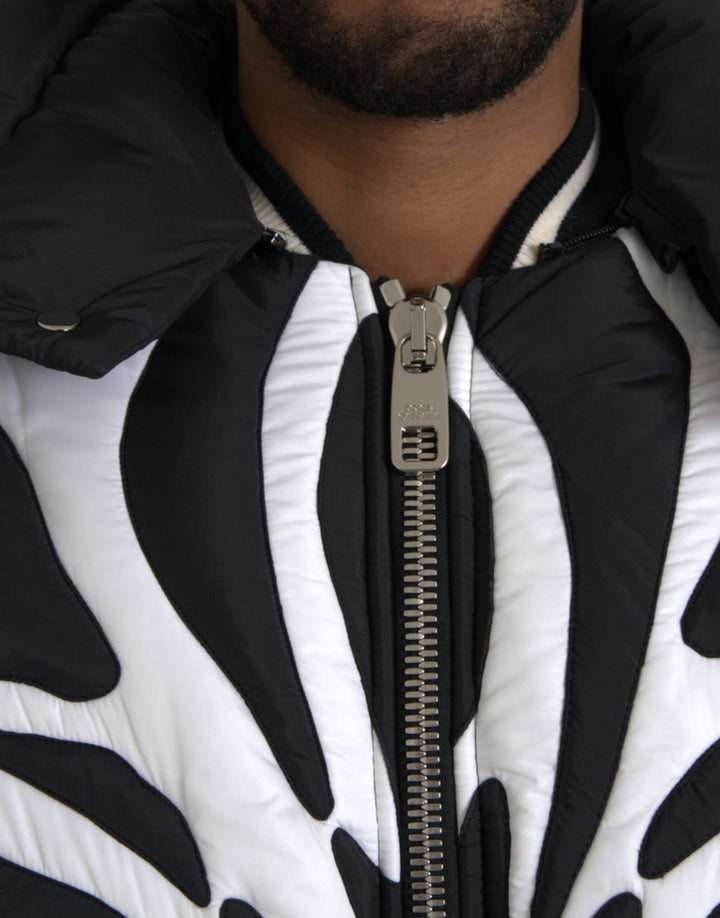 Dolce & Gabbana - Dolce & Gabbana Black White Stripes Hooded Puffer Jacket - JKT3838 - 52 - Ask Me Wear