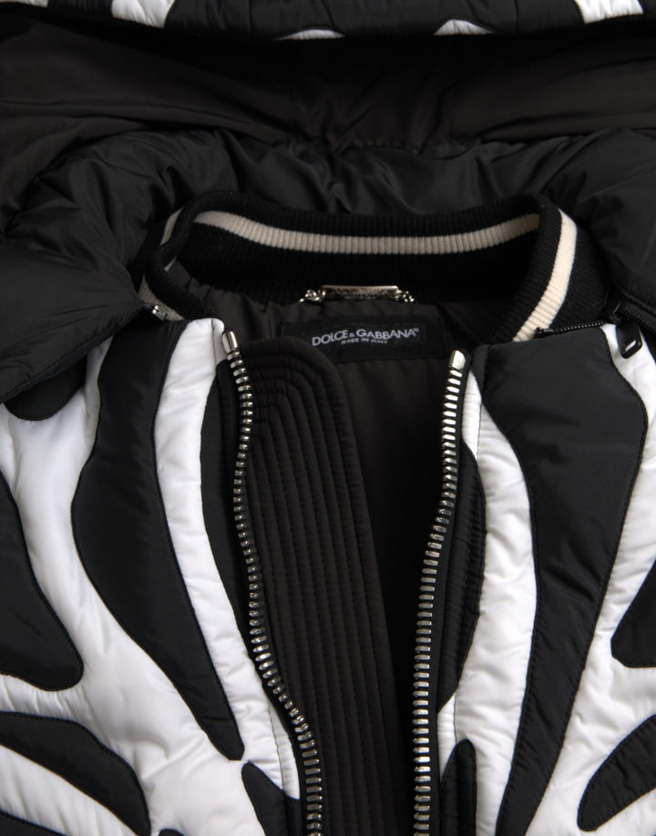 Dolce & Gabbana - Dolce & Gabbana Black White Stripes Hooded Puffer Jacket - JKT3838 - 52 - Ask Me Wear