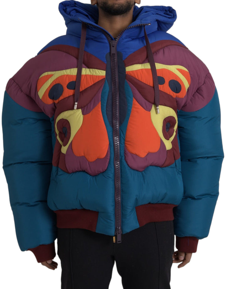 Dolce & Gabbana - Dolce & Gabbana Multicolor Butterfly Hooded Puffer Jacket - JKT3837 - 52 - Ask Me Wear