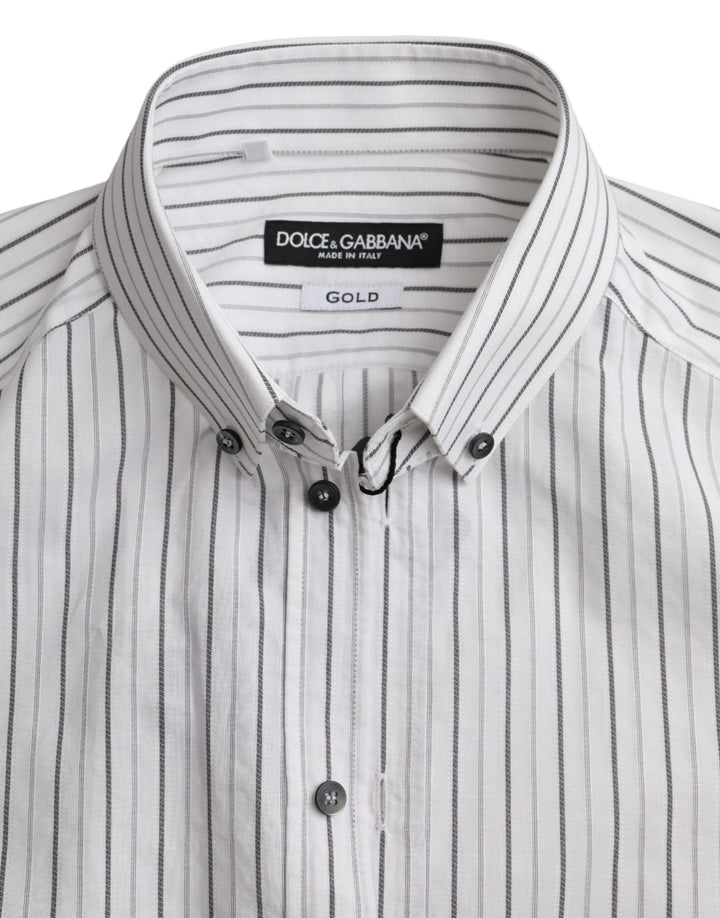 Dolce & Gabbana Black White Striped Formal Dress GOLD Shirt