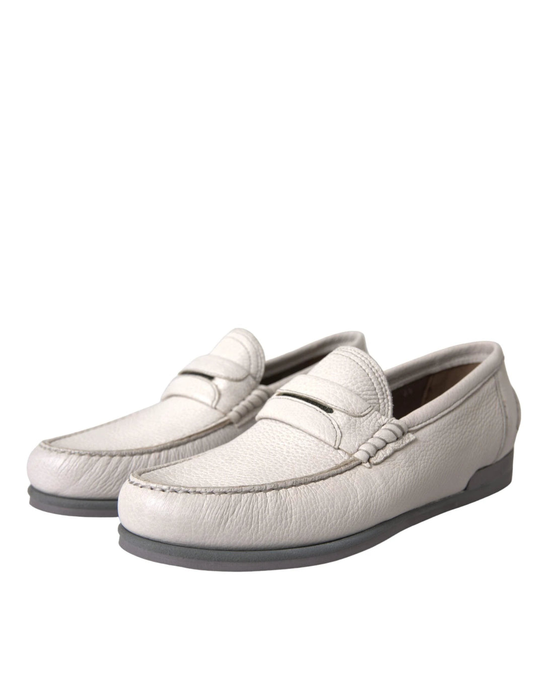 Dolce &amp; Gabbana White Gray Leather Slip Mocassin Shoes Loafer by Dolce &amp; Gabbana outlet now on sale