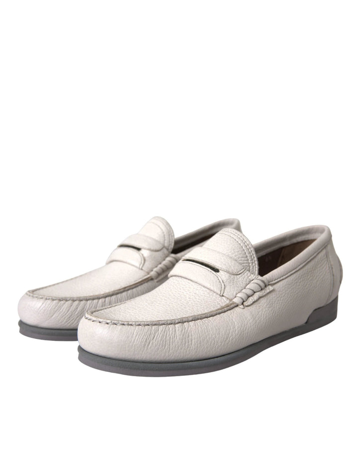 Dolce &amp; Gabbana White Gray Leather Slip Mocassin Shoes Loafer by Dolce &amp; Gabbana outlet now on sale